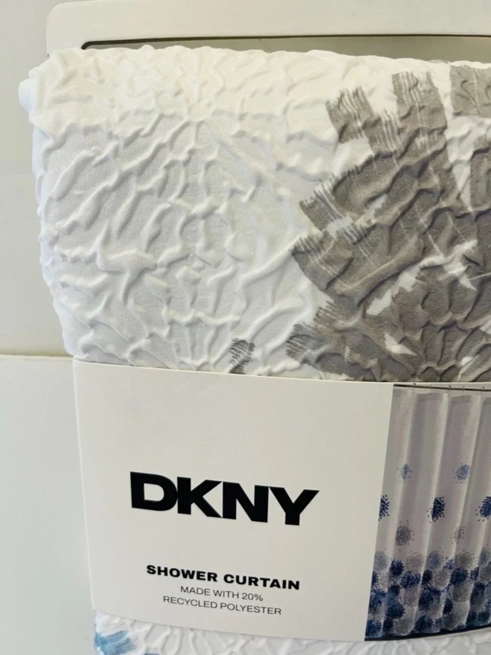 DKNY Brushstroke Floral Microsculpt Shower Curtain White Blue Gray 72” x 72”